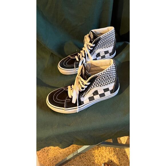 Vans Old Skool Checkered Lace Up High Cut Skate Shoes Black White Size 4.5 - Picture 5 of 13